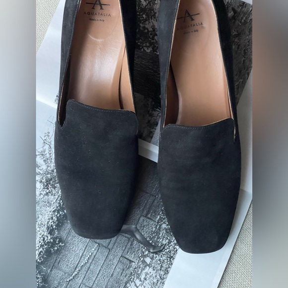 Aquatalia Jill Water Resistant Suede Square Toe Loafer Pumps In Black Size 10 - Picture 13 of 16